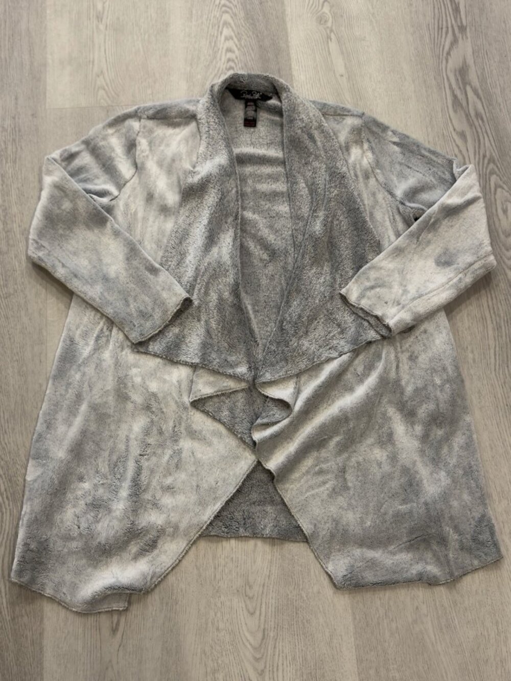 René Rofé Gray Plush Open Front Cardigan Sleepwear Size L Fuzzy Fleece Drape